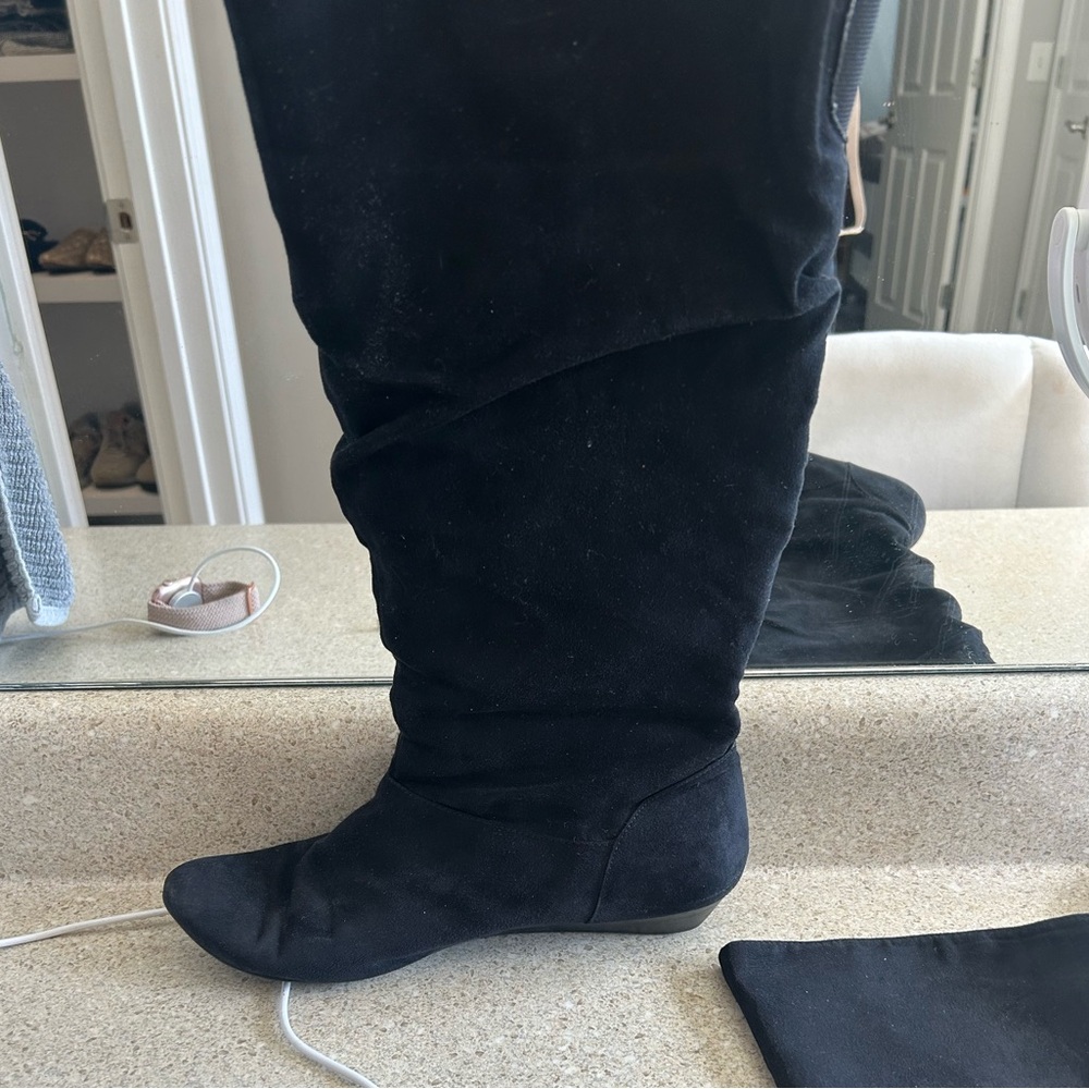 Black Suede Knee-High Boots